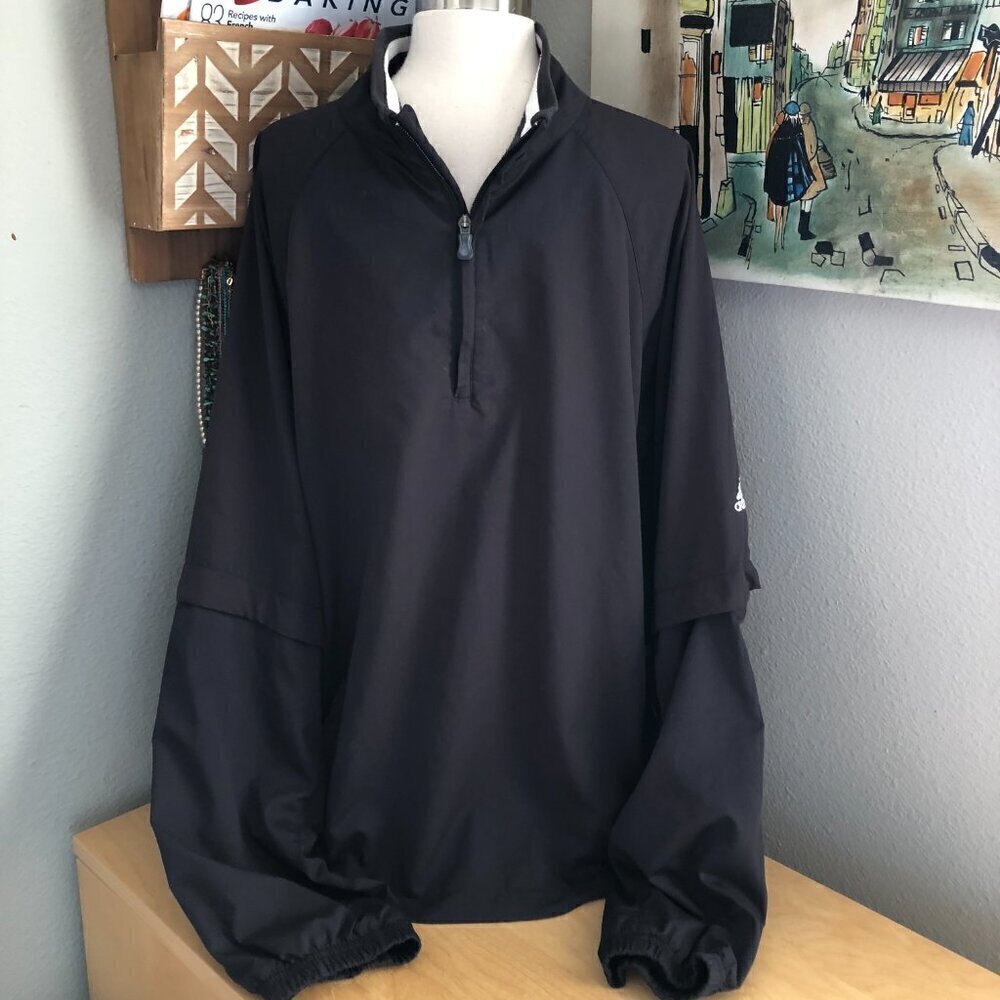 VTG Adidas Climaproof Wind Black Gray Windbreaker XL Zip Off Sleeves Gorpcore